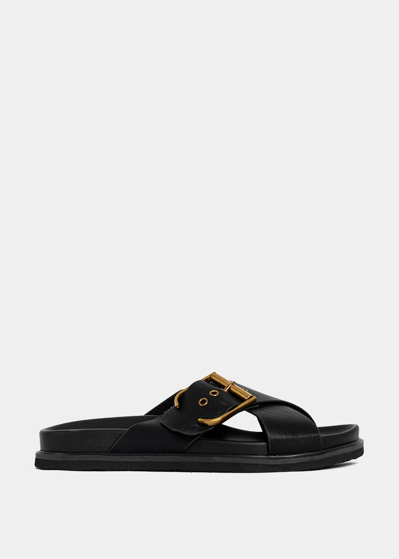 Barb Buckle Slide Sandal in Black