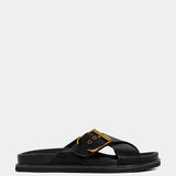 Barb Buckle Slide Sandal in Black