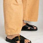 Barb Buckle Slide Sandal in Black