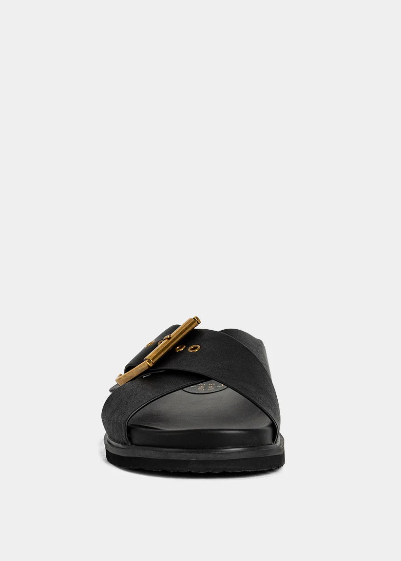 Barb Buckle Slide Sandal in Black