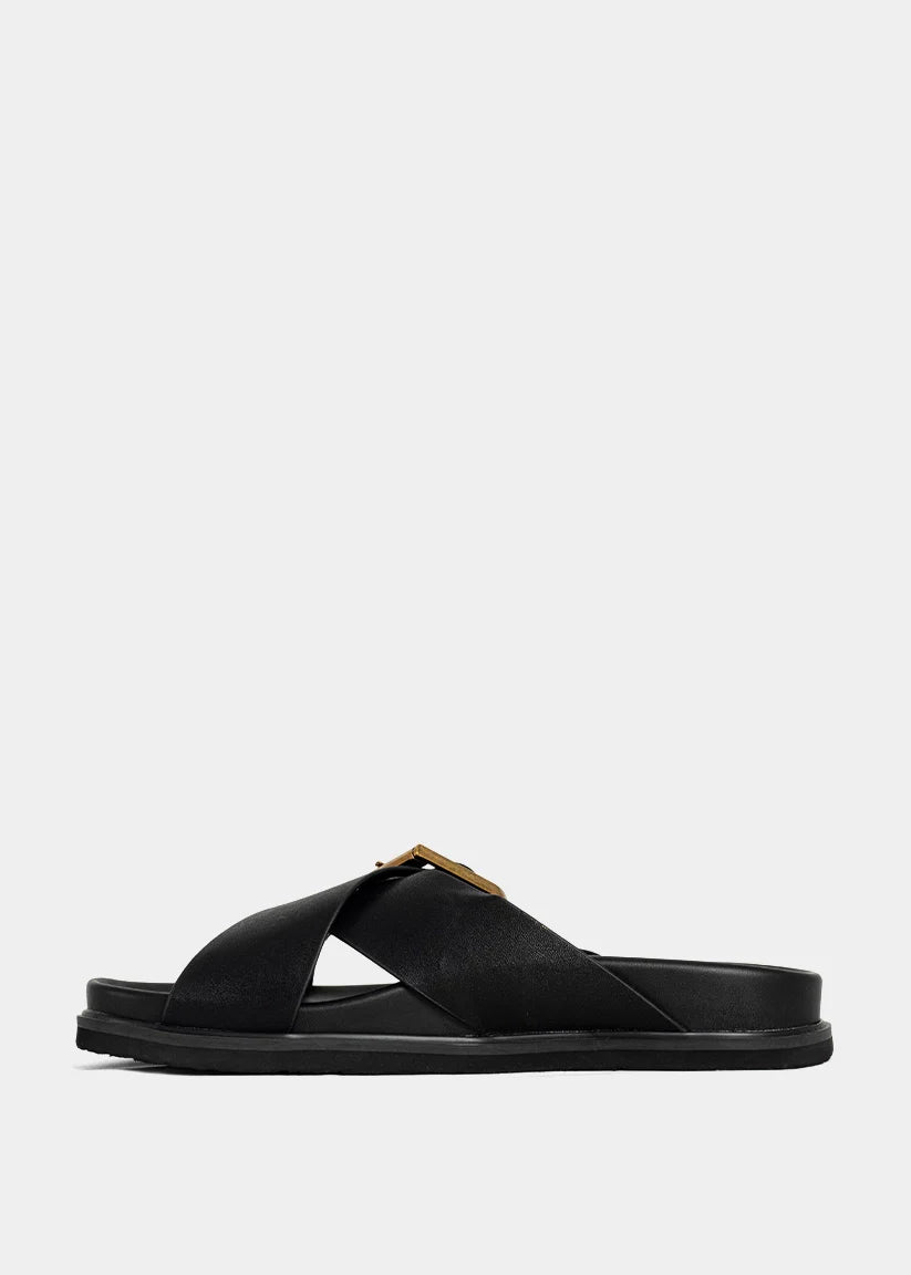 Barb Buckle Slide Sandal in Black