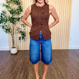 Timber Plaid Asymmetric Button Top