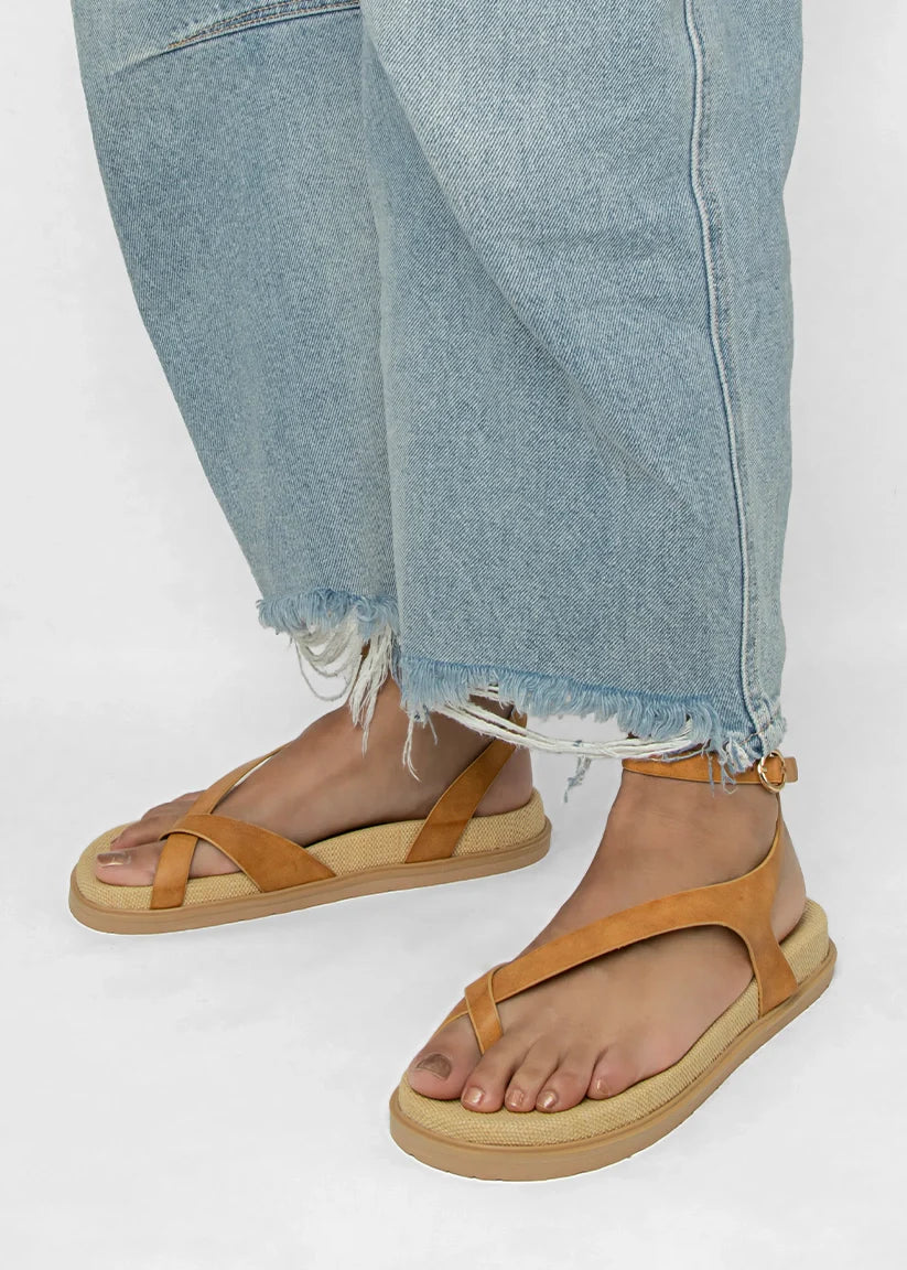 Berry Braided Slide Sandal in Camel
