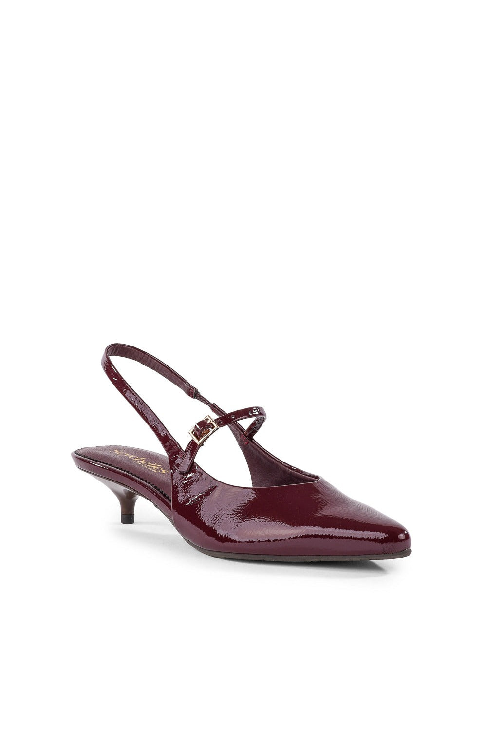 Big Screen Heel in burgundy crinkle patent, front view