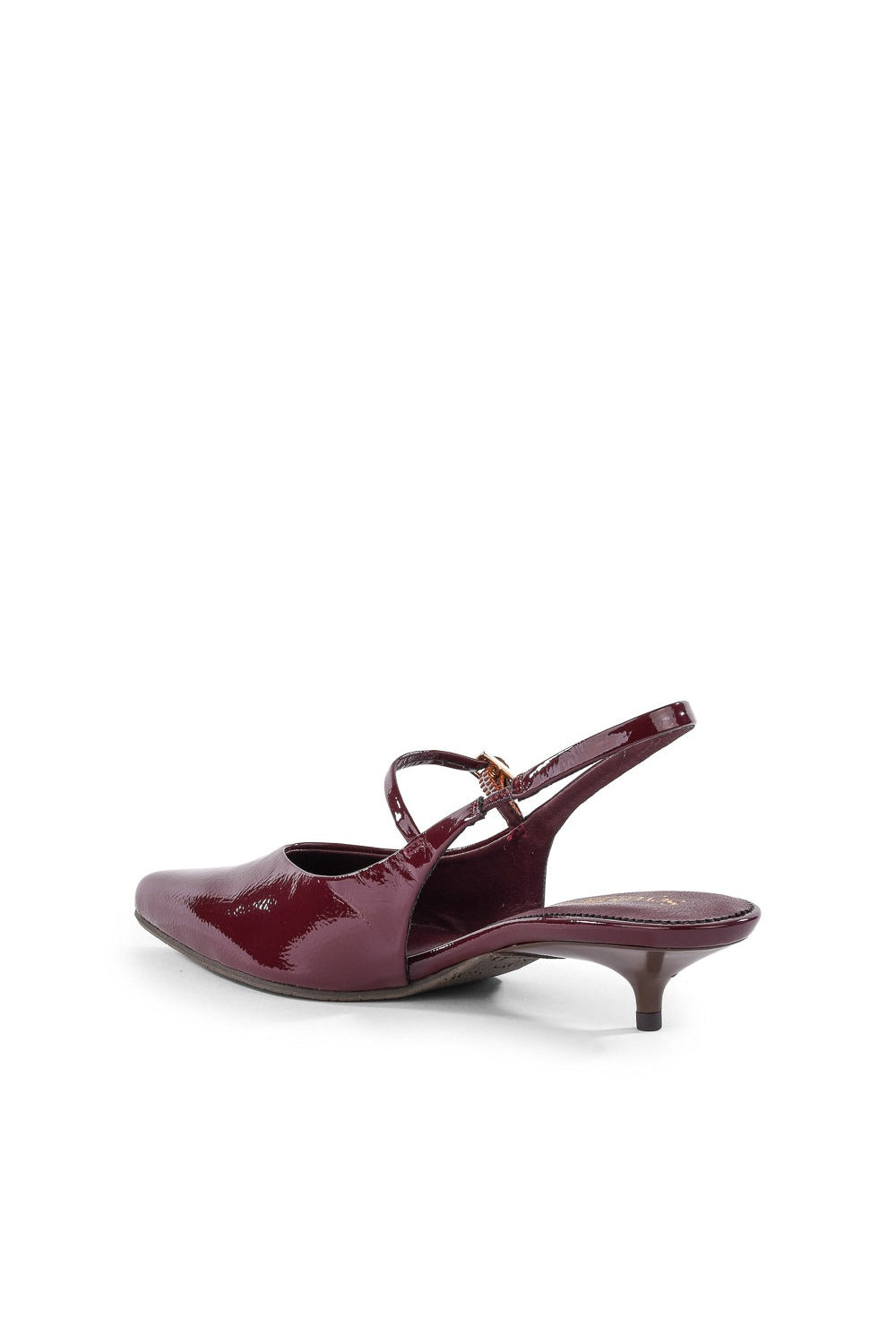 Big Screen Heel in burgundy crinkle patent, back view