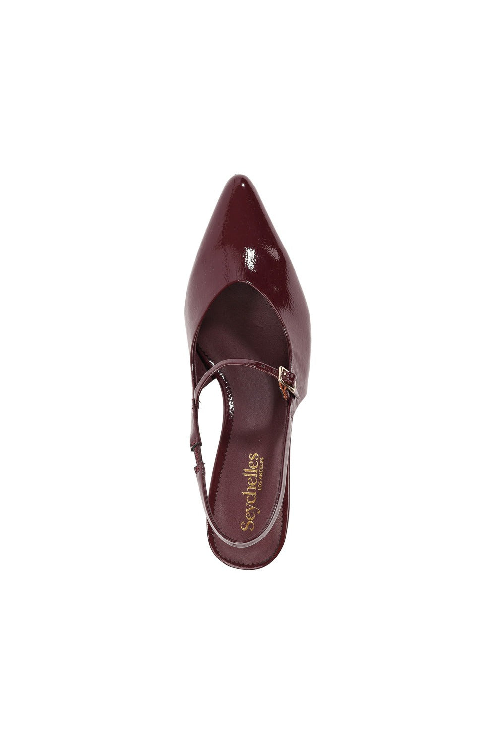 Big Screen Heel in burgundy crinkle patent, top view