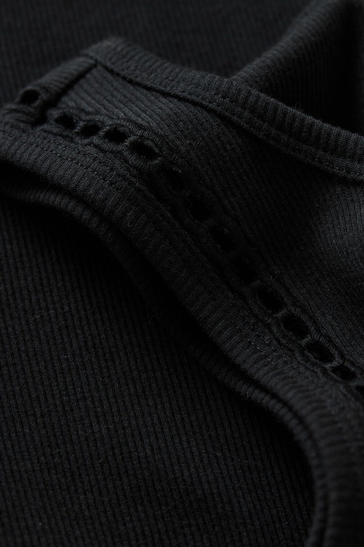 Z Supply Boa Rib Tank in Black, eyelet trim detail