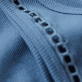 Z Supply Boa Rib Tank in Lake Blue, eyelet trim detail