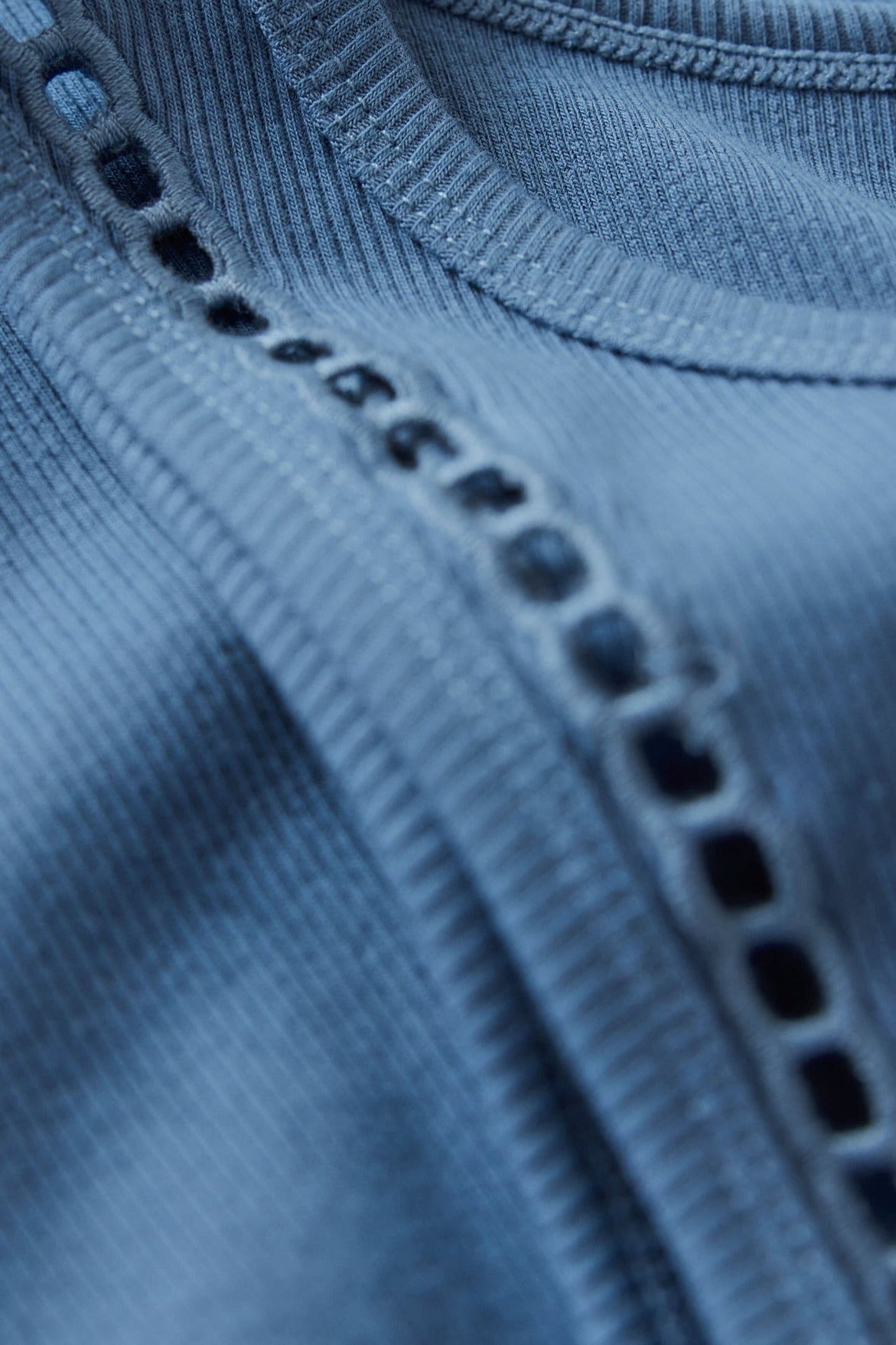 Z Supply Boa Rib Tank in Lake Blue, eyelet trim detail