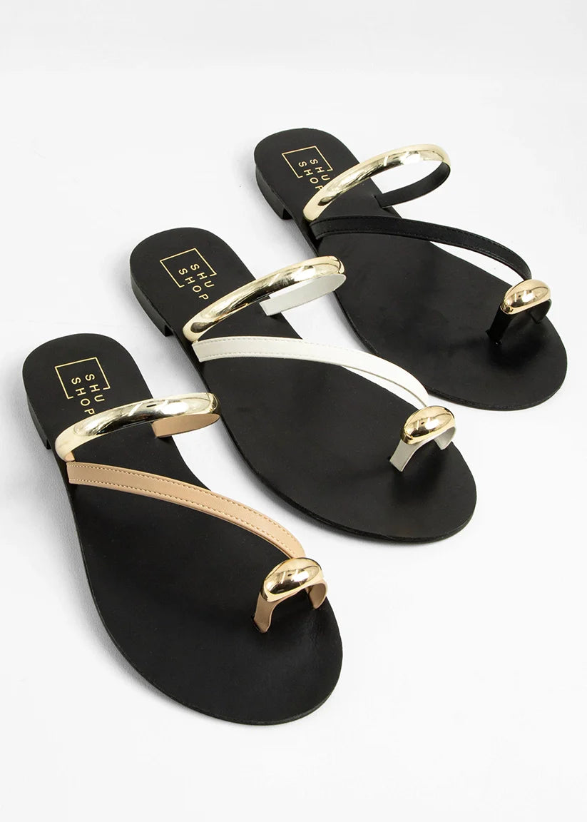 Brenda Woven Flat Sandal in Bone