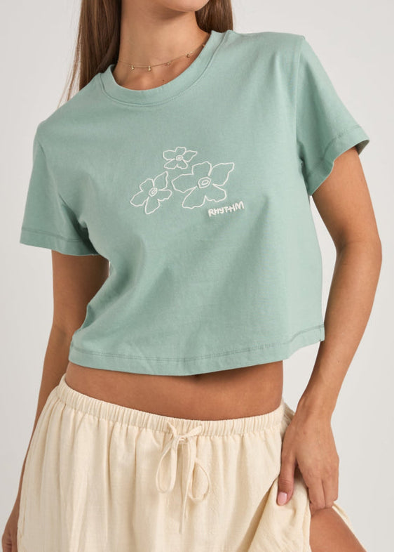 Rhythm - Womens - Tops - Tees - Embroidered Rhythm Crop Crew Tee - MTT Collective