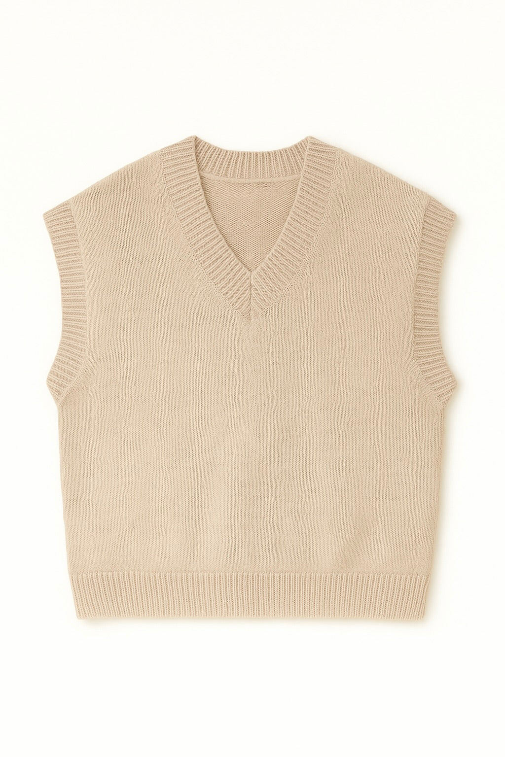 Beige knitted vest on a white background