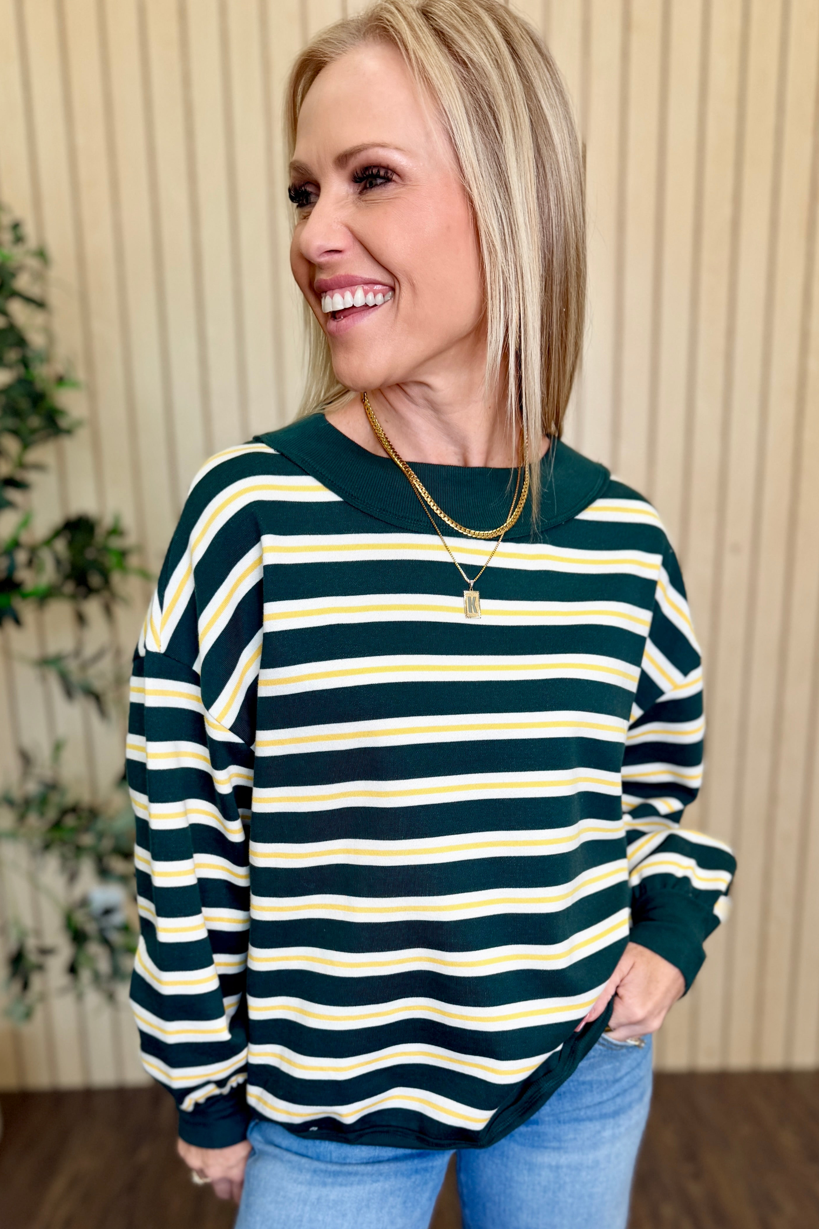 Bayside Contrast Wide Neck Stripe Knit Top