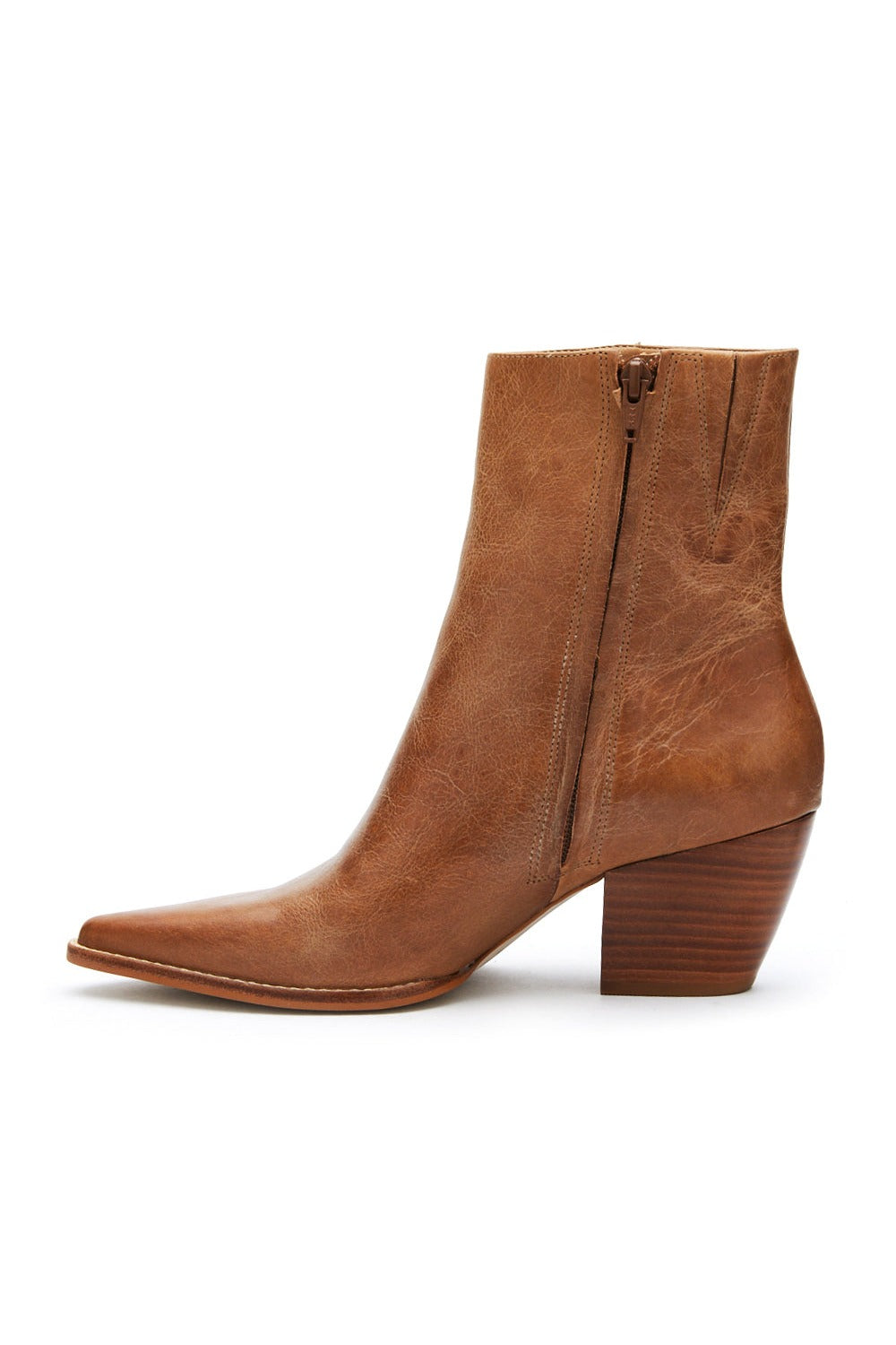 Matisse Caty Ankle Boot in Vintage Tan, side zip detail