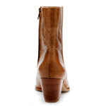 Matisse Caty Ankle Boot in Vintage Tan, back view with stacked heel