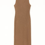 Brown ribbed sleeveless dress on a white background