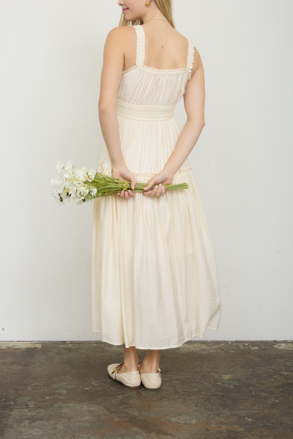 Stripe Mock Button Sleeveless Midi Sundress - Butter Yellow