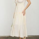 Stripe Mock Button Sleeveless Midi Sundress - Butter Yellow