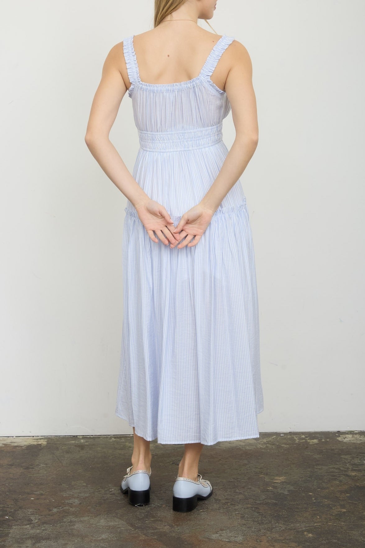 Stripe Mock Button Sleeveless Midi Sundress - Light Blue