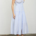 Stripe Mock Button Sleeveless Midi Sundress - Light Blue
