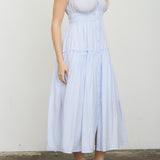 Stripe Mock Button Sleeveless Midi Sundress - Light Blue