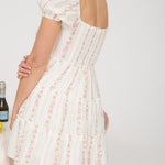 Stripe Floral Puff Sleeve Tiered Mini Dress - Pink Multi