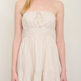 Stripe Strapless Front Tie Detail Mini Dress - Light Khaki