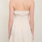 Stripe Strapless Front Tie Detail Mini Dress - Light Khaki