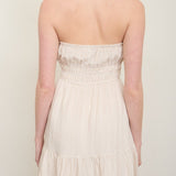 Stripe Strapless Front Tie Detail Mini Dress - Light Khaki
