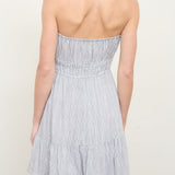 Stripe Strapless Front Tie Detail Mini Dress - Navy