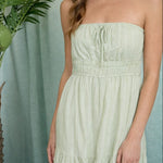 Stripe Strapless Front Tie Detail Mini Dress - Olive