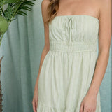 Stripe Strapless Front Tie Detail Mini Dress - Olive