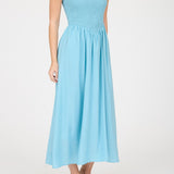 Smocked Basque Waist Spaghetti Strap Midi Dress - Dark Mint