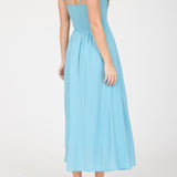 Smocked Basque Waist Spaghetti Strap Midi Dress - Dark Mint