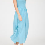 Smocked Basque Waist Spaghetti Strap Midi Dress - Dark Mint