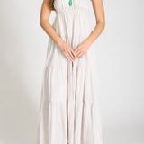 Stripe Shirred Empire Waist Tiered Midi Dress - Mocha