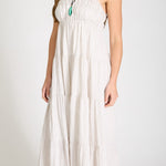 Stripe Shirred Empire Waist Tiered Midi Dress - Mocha