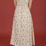 Floral Puff Sleeve Front Tie Corset Midi Dress - Beige Multi