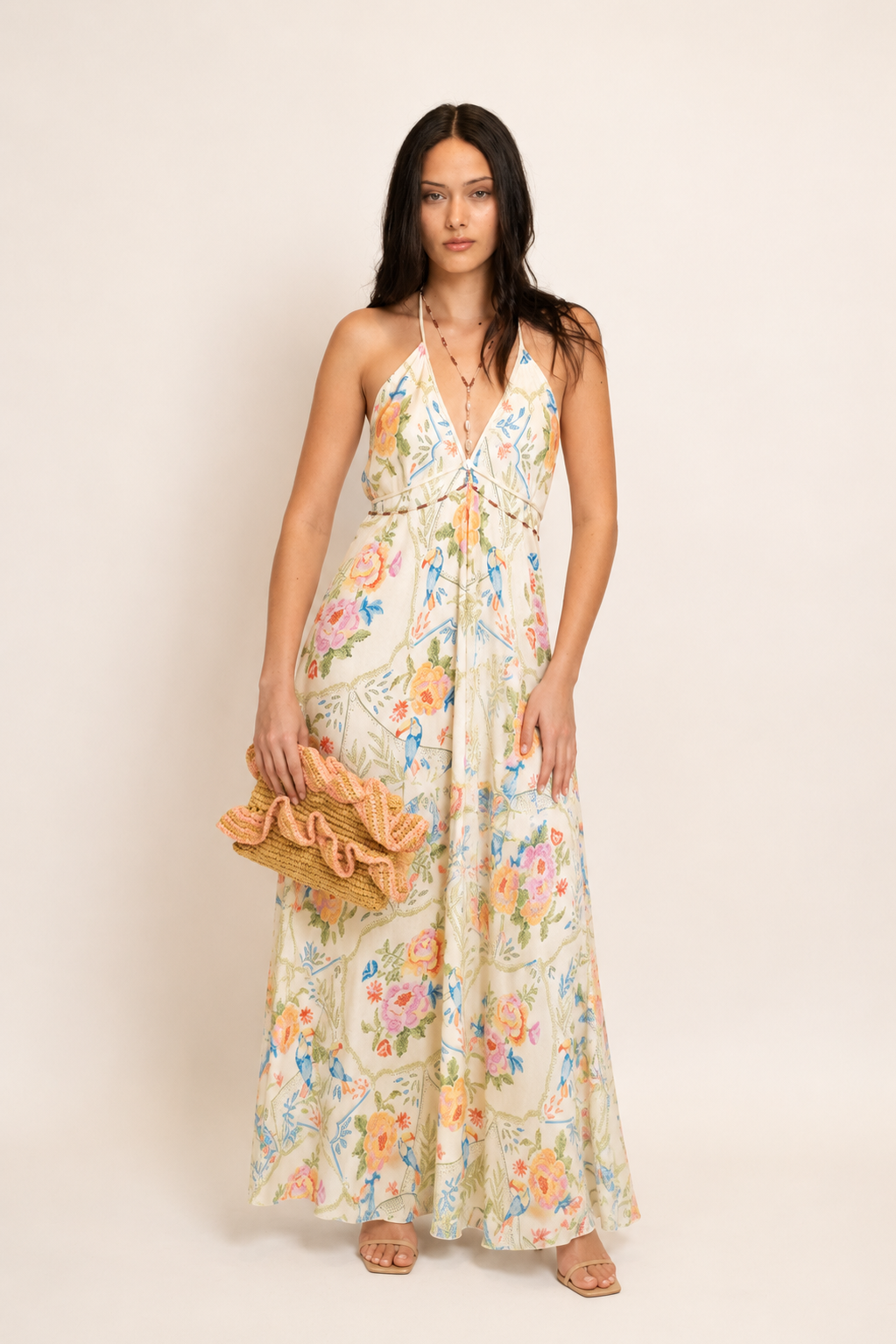 Z&L Europe Floricana Maxi Dress in multi color floral viscose, full length front view