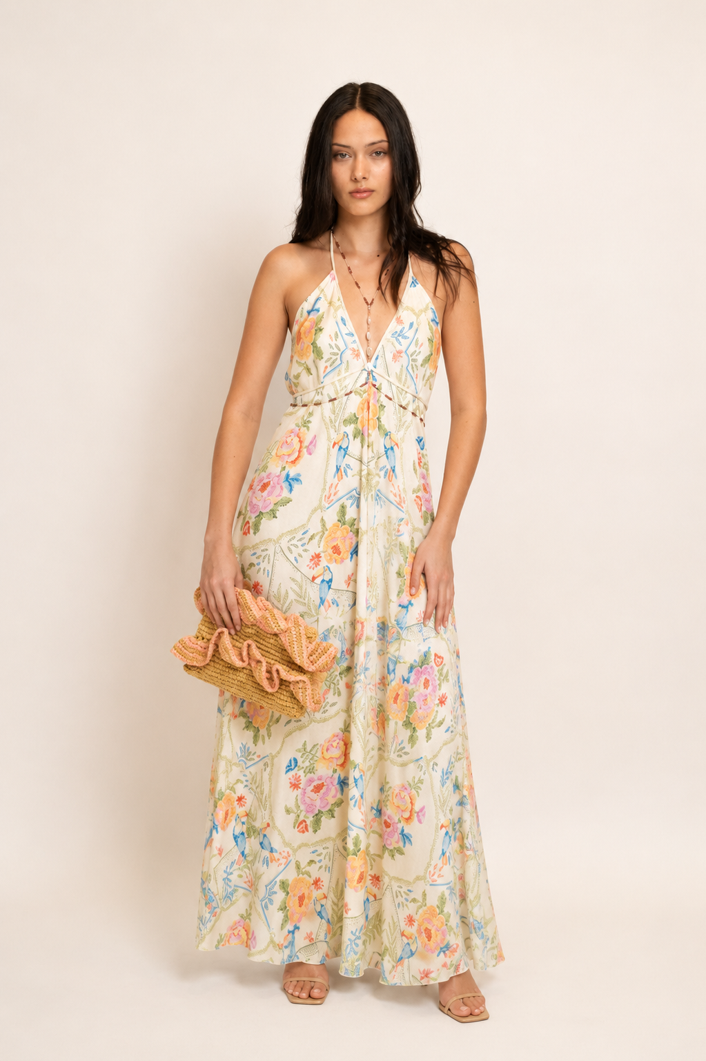 Z&L Europe Floricana Maxi Dress in multi color floral viscose, full length front view