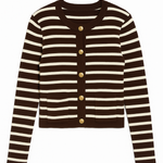 Black and white striped cardigan with buttons on a white background