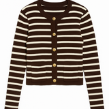 Black and white striped cardigan with buttons on a white background