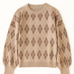 Beige sweater with argyle pattern on a white background