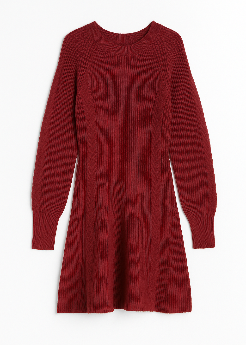 Red ribbed knit dress on a white background