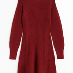 Red ribbed knit dress on a white background