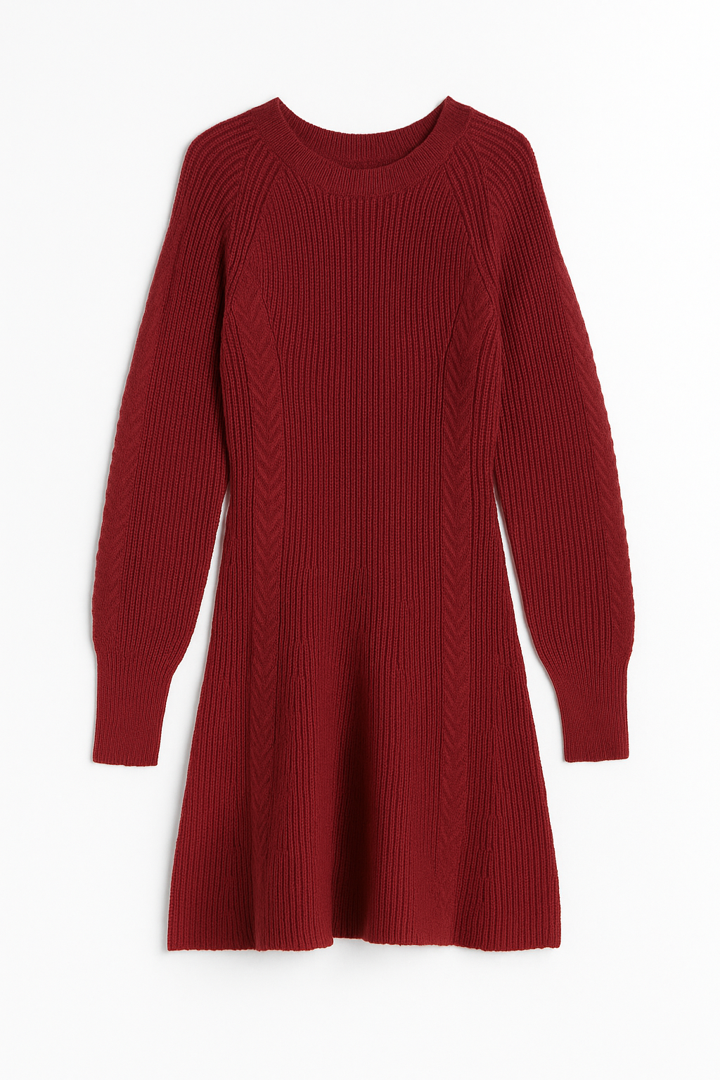 Red ribbed knit dress on a white background