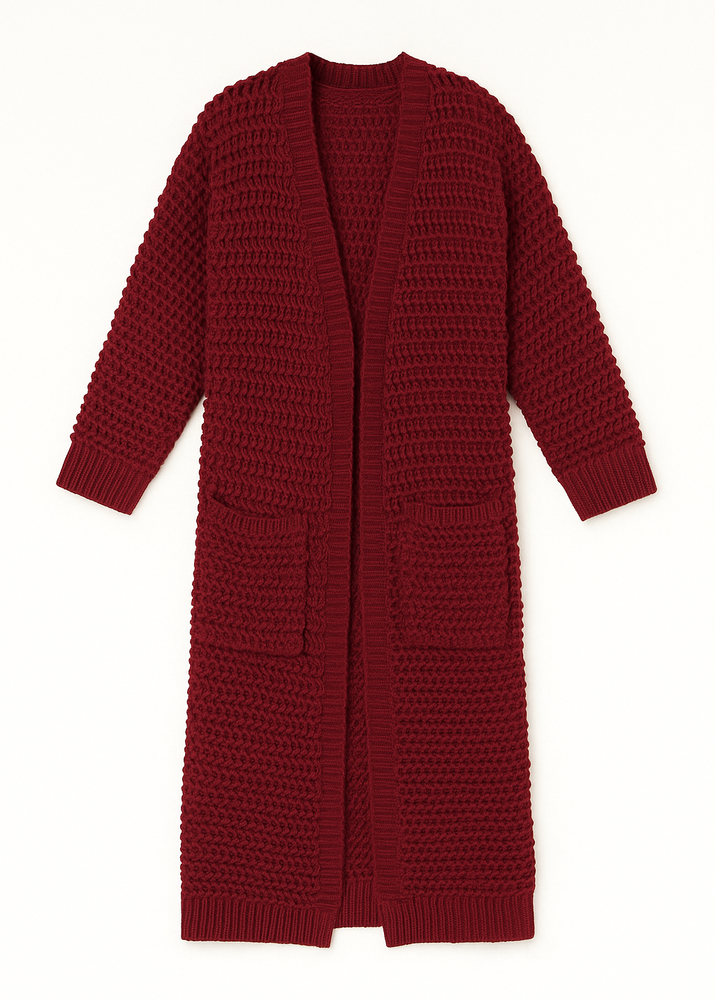 Red knitted cardigan on a white background