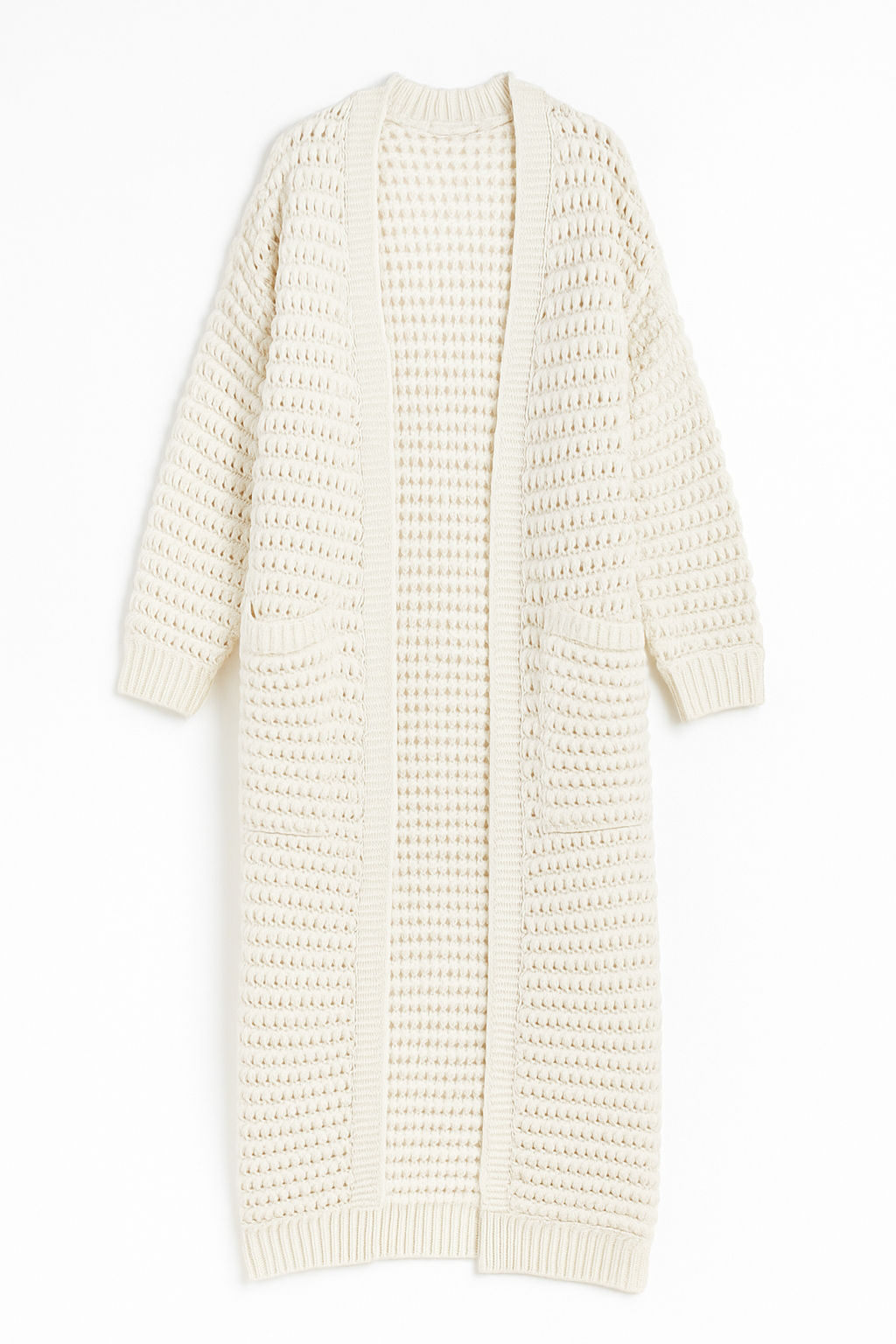 White knitted cardigan on a white background