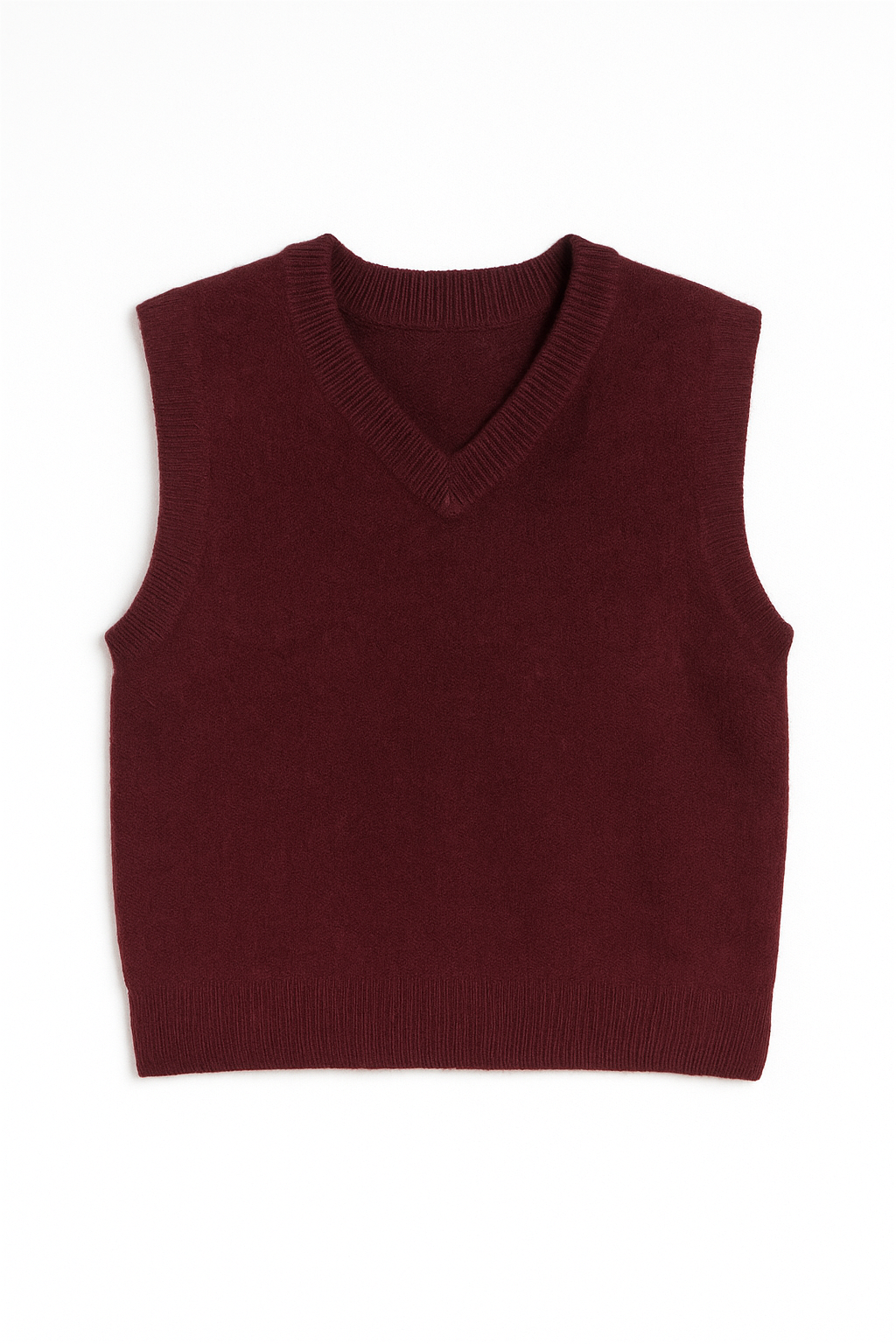 Maroon sweater vest on a white background