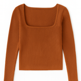 Brown ribbed sweater on a white background
